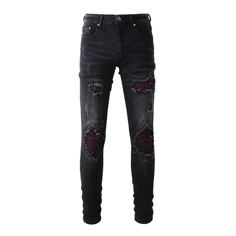 BLUR PATCH BIKER STRETCH DENIM