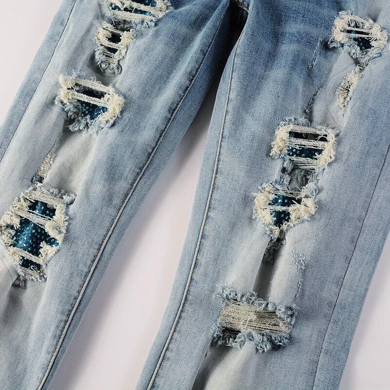 BLUE RHINESTONE STRETCH DENIM