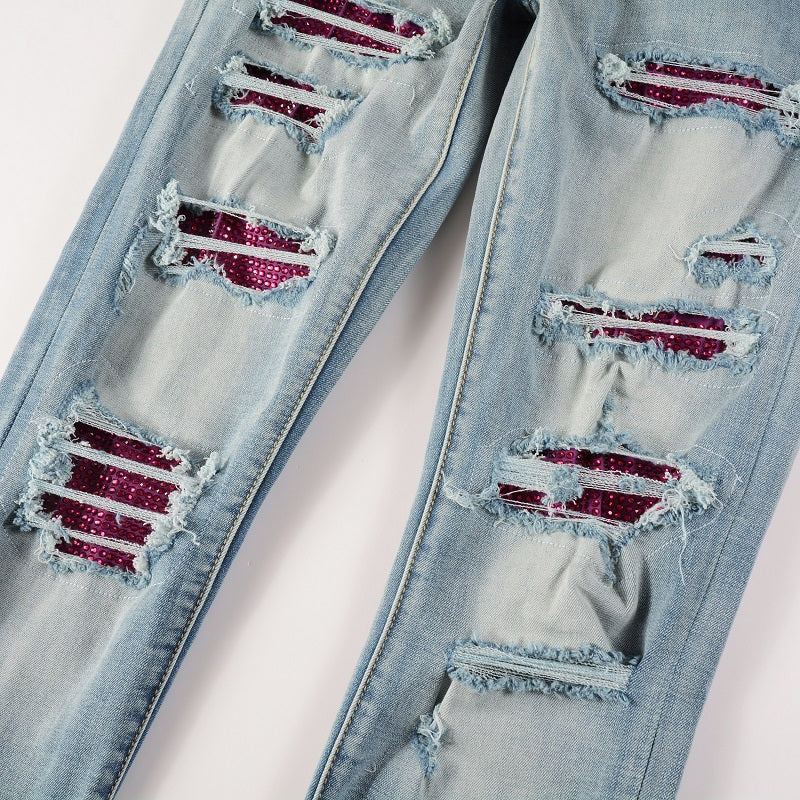 VIO RHINESTONE BIKER STRETCH DENIM