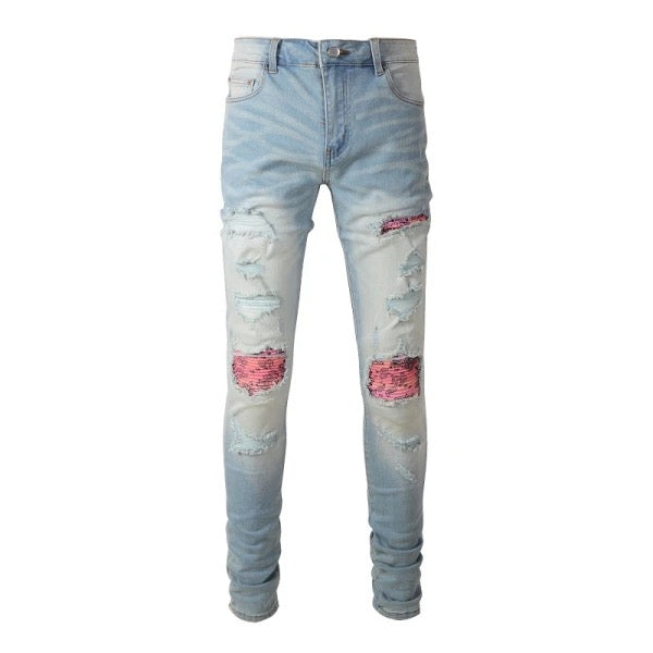 PINK PATCH STRETCH DENIM