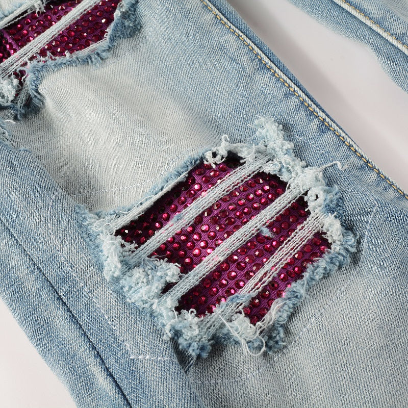 VIO RHINESTONE BIKER STRETCH DENIM