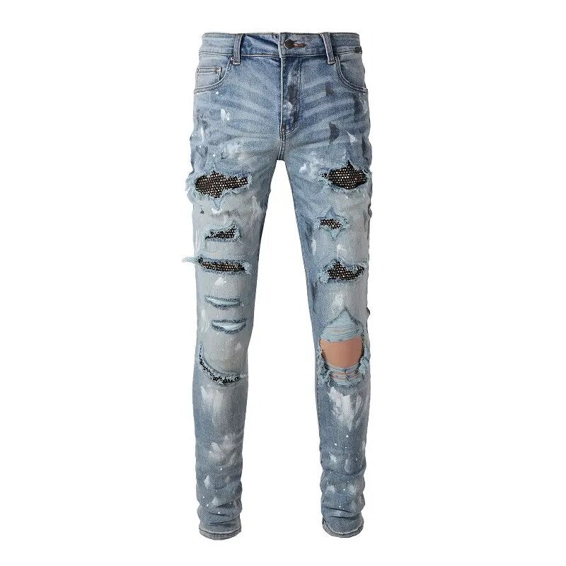 OBSIDIAN RHINESTONE STRETCH DENIM