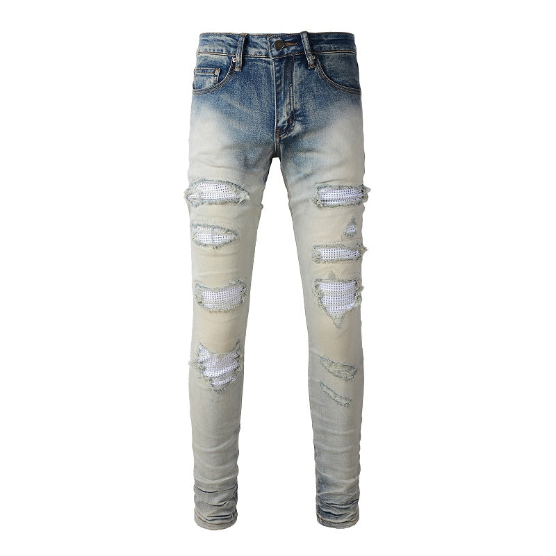 WHITE RHINESTONE V2 STRETCH DENIM