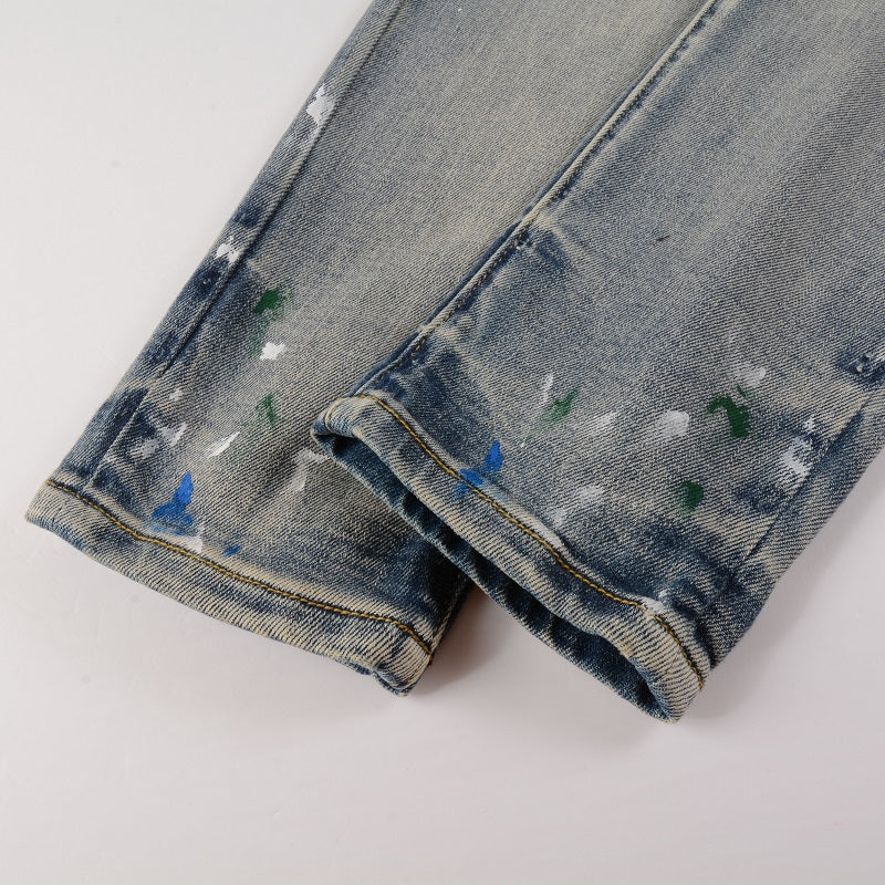 GRAYSON SPLATTER BIKER STRETCH DENIM