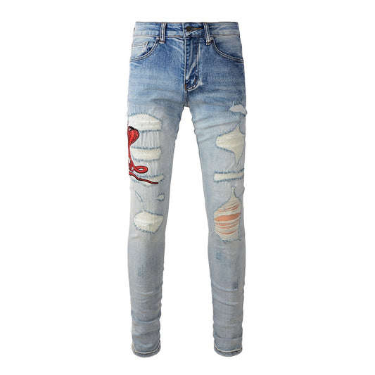 COBRA RED STRETCH DENIM