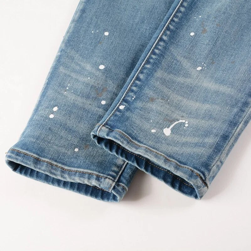 DARK BLUE RHINESTONE STRETCH DENIM