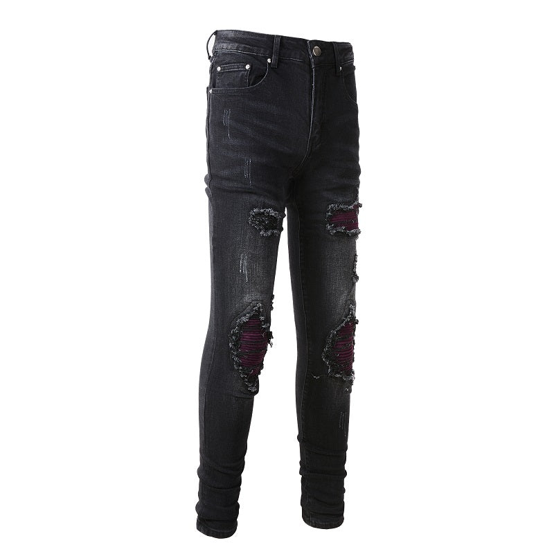 BLUR PATCH BIKER STRETCH DENIM