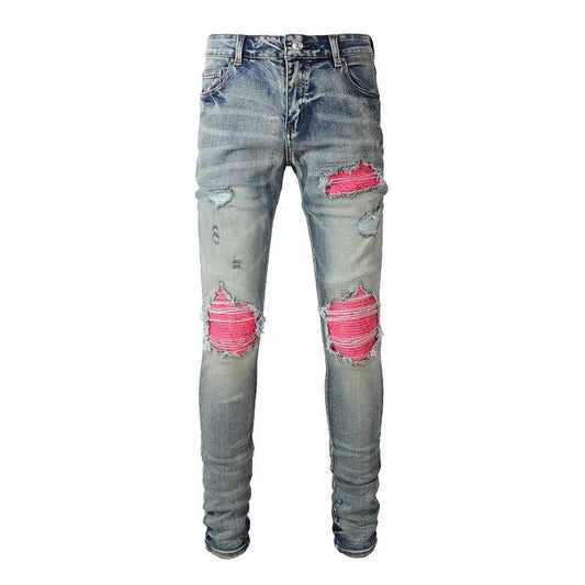 SALMON FLORA STRETCH DENIM