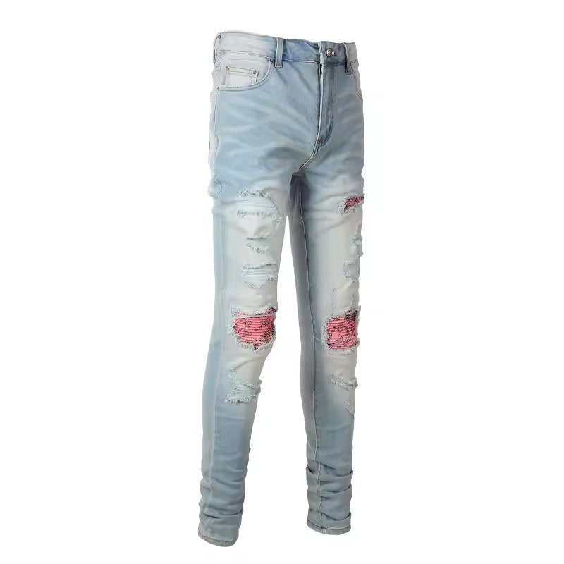 PINK PATCH STRETCH DENIM