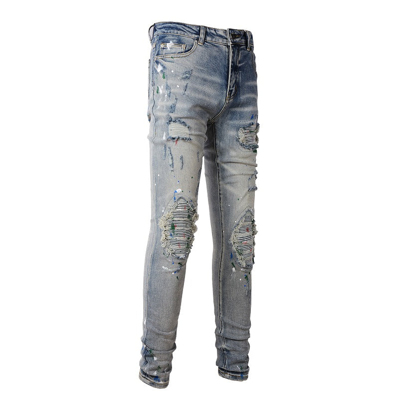 GRAYSON SPLATTER BIKER STRETCH DENIM