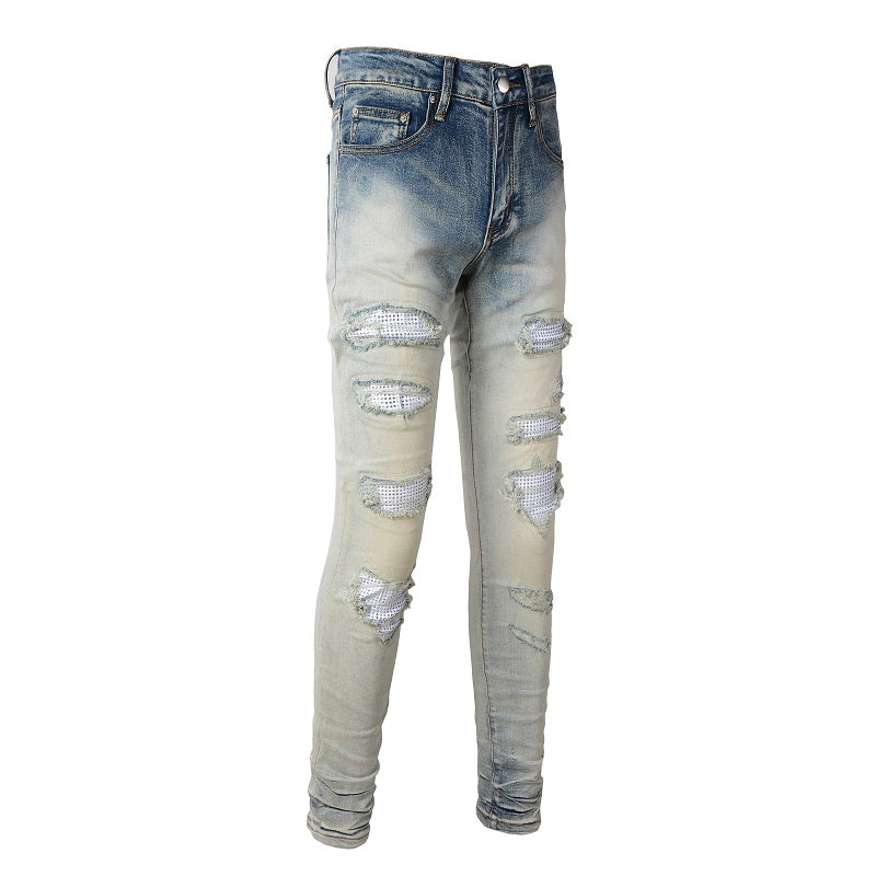 WHITE RHINESTONE V2 STRETCH DENIM