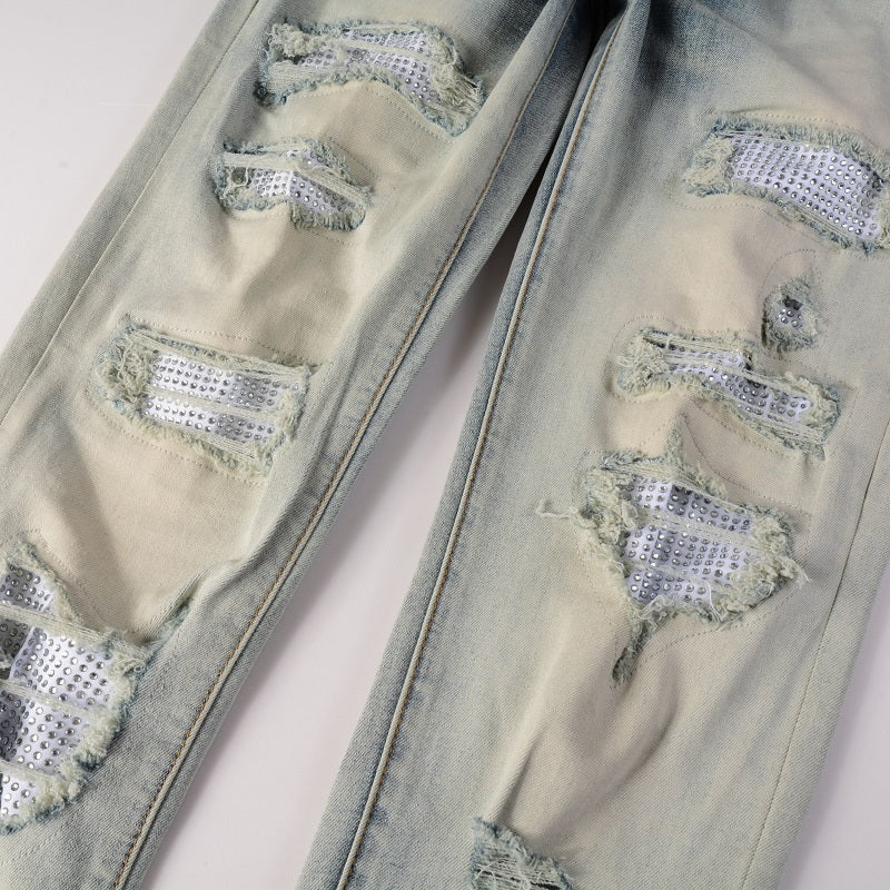 WHITE RHINESTONE V2 STRETCH DENIM