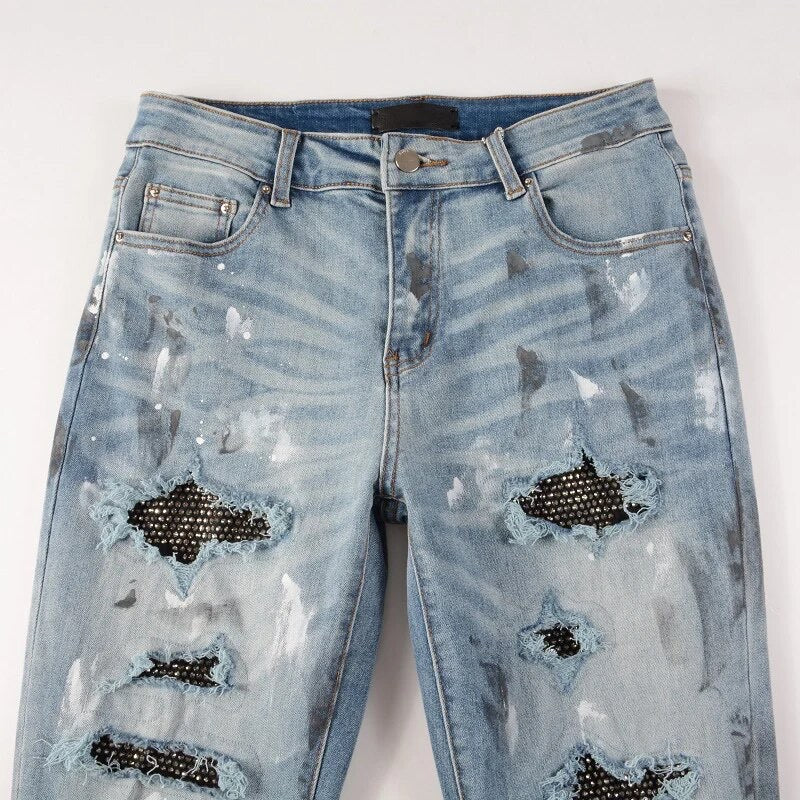 OBSIDIAN RHINESTONE STRETCH DENIM