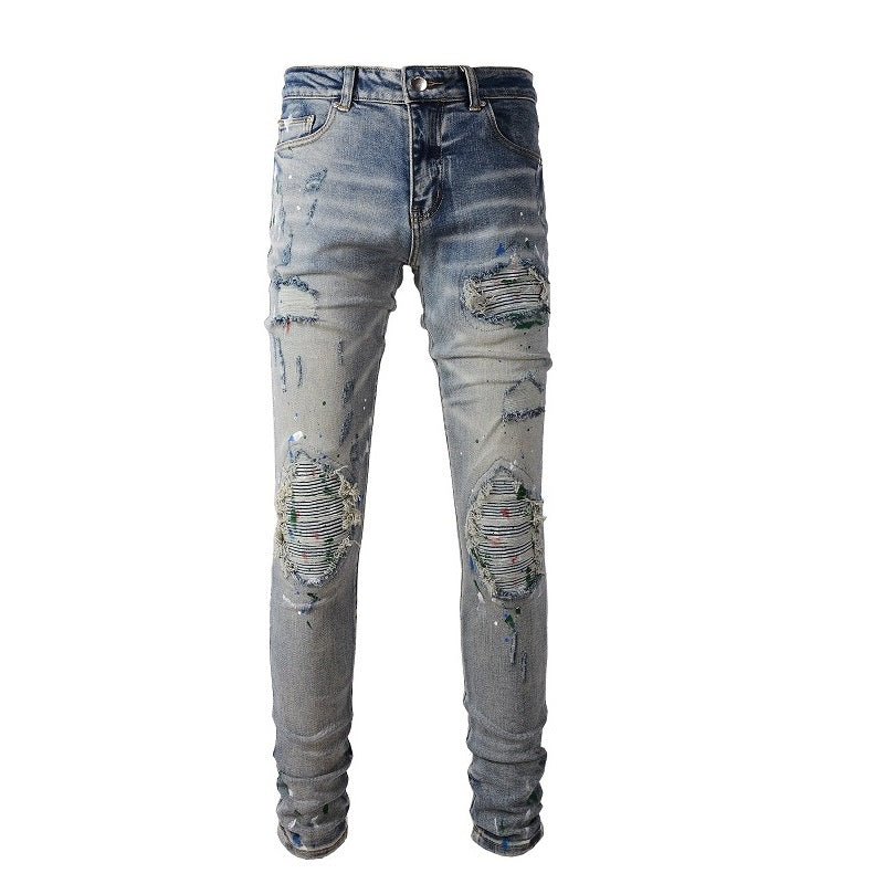 GRAYSON SPLATTER BIKER STRETCH DENIM